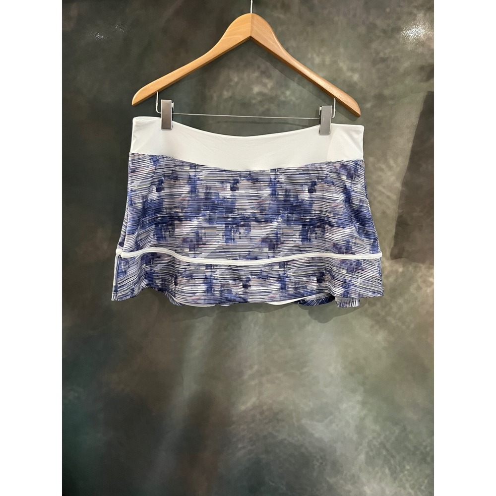 Lija Womens XL Blue White Abstract Stripe Ruffle Tennis Golf Skort Active Skirt